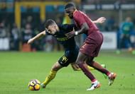 MILAN, ITALY - FEBRUARY 26:  Ivan Perisic of FC Internazionale Milano (L) competes for the ball with Antonio Rudiger of AS Roma during the Serie A match between FC Internazionale and AS Roma at Stadio Giuseppe Meazza on February 26, 2017 in Milan, Italy.  (Photo by Emilio Andreoli/Getty Images )